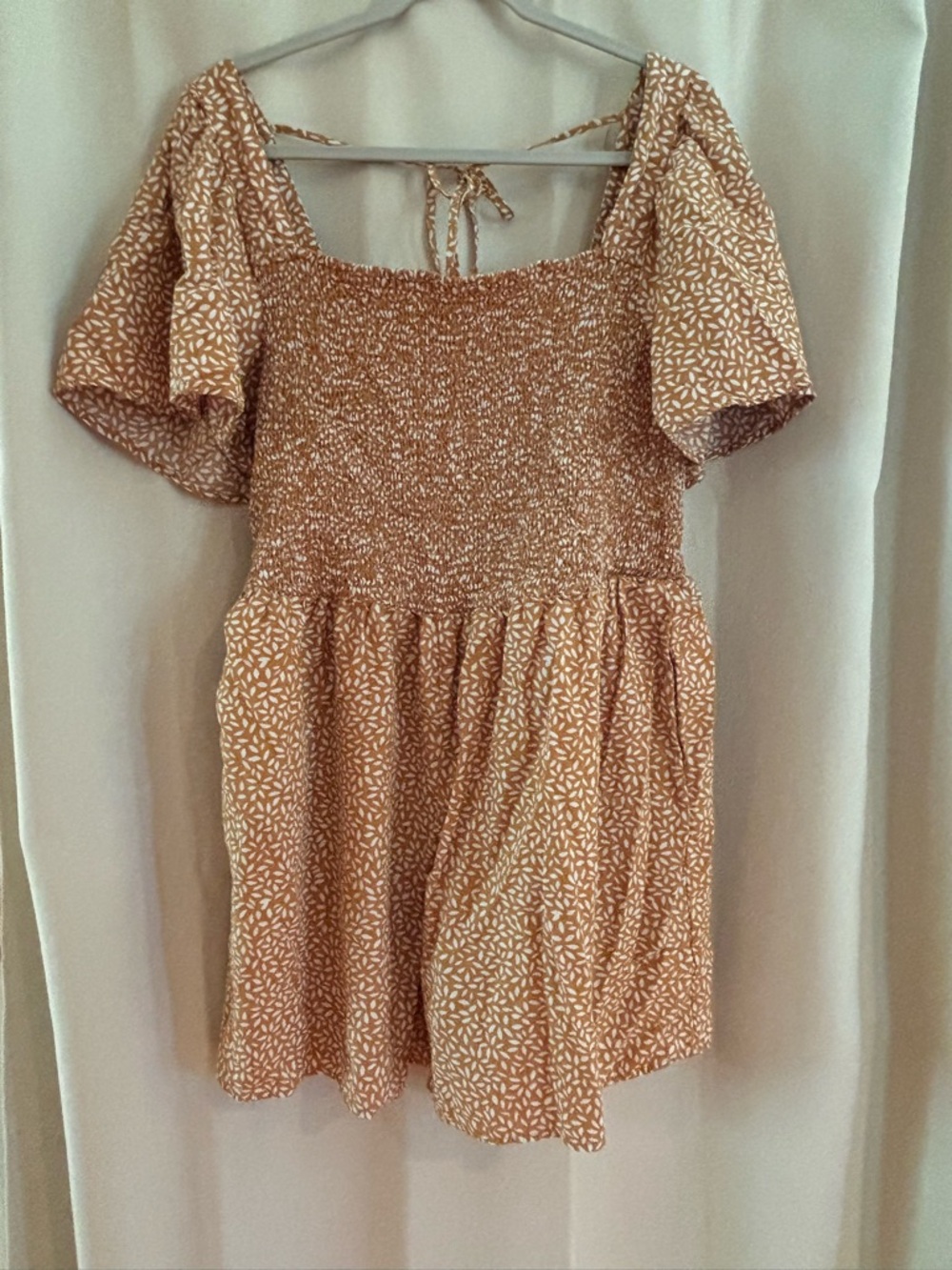 Women’s ' Smocked Flutter Sleeve 1 piece romper- shorts - mustard- gold